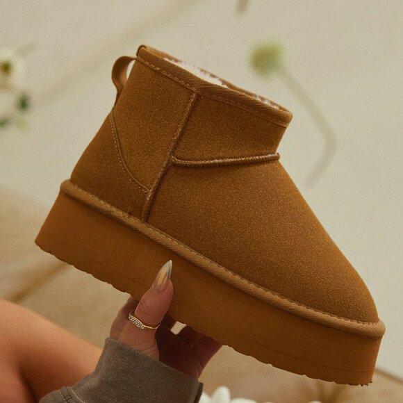 Soda Shoes - NEW🔥 Chestnut Tan Faux Fur Lined Platform Classic Ultra Mini Booties Ankle Boot